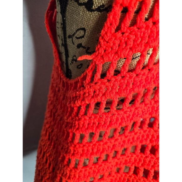Vintage 1960s 1970s Red Crochet Knit Sweater Vest Hippie Mod - Picture 4 of 8